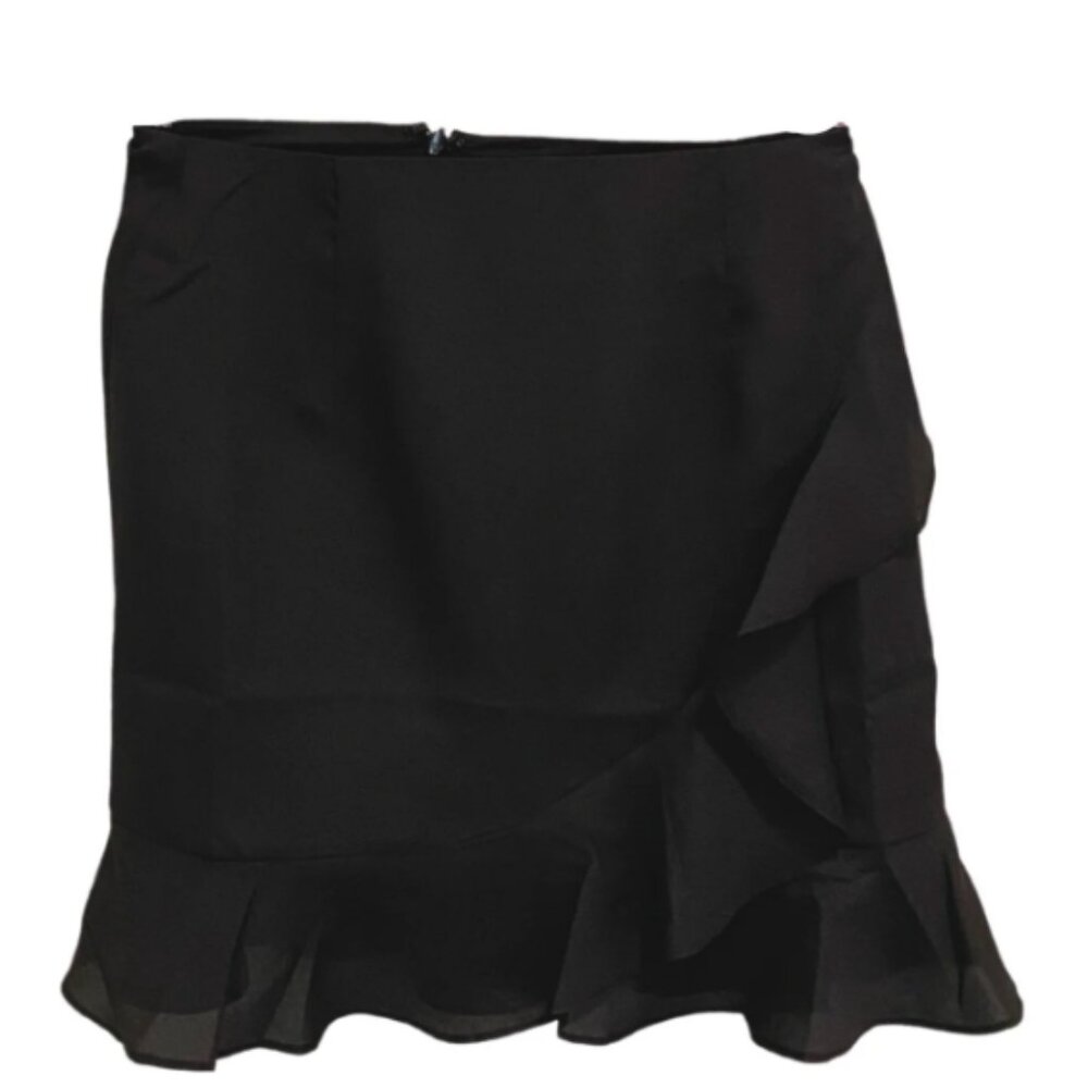 8apart Black Ruffle Mini Skirt – Size XS – Elegant, Pre-Owned